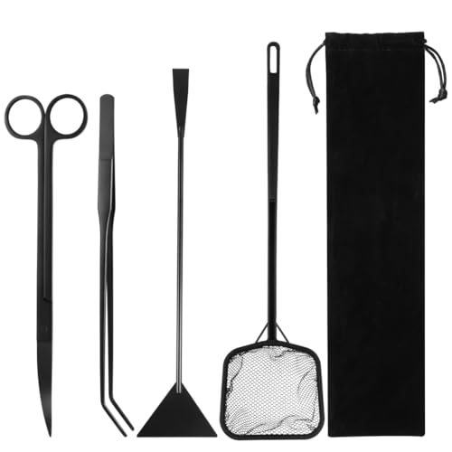 Aquarium Aquascaping 4-In-1 Kit, With Net Fish, Spatula Sand, Tweezers Curved & Scissors Curved, Fish Small For Kit Cleaning Tools Aquascape Plant Aquatic, Tanks Fish Aquariums Small