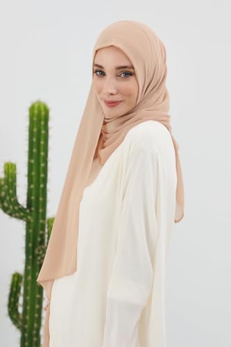 Aisha's Design Instant Chiffon Shawl for Women Modesty Turban Hijab Head Wrap Ready to Wear Women Headscarf - color: Sand Brown