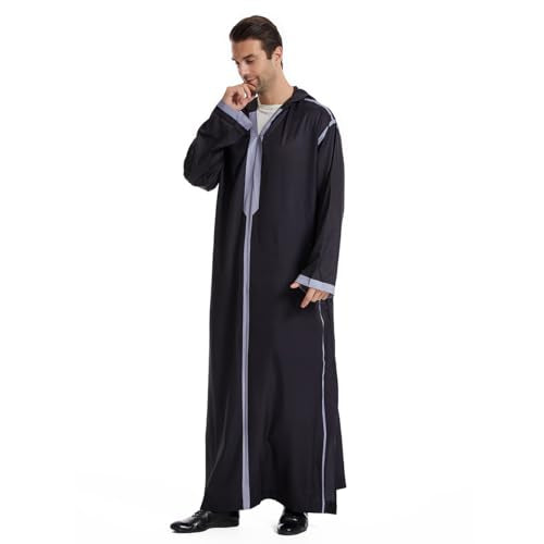 Qianliniuinc Muslim Islamic Pakistan Dubai Abaya Thobe Middle East Style Embroidered Men's Clothing S-XXXL - color: Black-a, size: Large