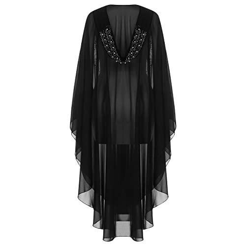 OBEEII Muslim Dress for Women Loose Batwing Sleeved Hooded Beaded Embroidery Long Abaya Dress Kaftan Abayas Islamic Robe - color: Bs04