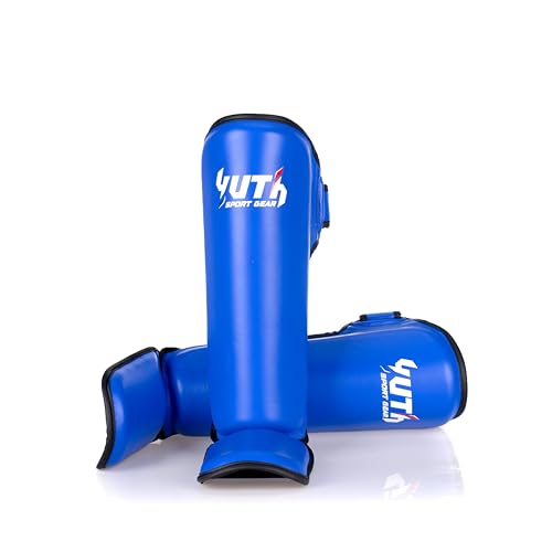Signature Shin Guards | Premium Muay Thai Shin Guards | Lightweight & Durable Shinguards Muay Thai | Padded, Adjustable Muay Thai Leg Guards for Kickboxing, MMA Sparring, Training - color: Blue, size: Large