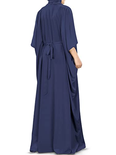 MyBatua Women's Kaftan, Free Size Abaya, Dubai Islamic Dress, Muslim Maxi KF-001 - color: Navy Blue
