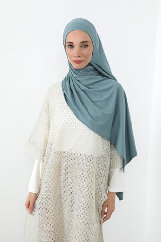 Aisha's Design Neck-Covering Practical Jersey Hijab with Built-In Ninja Bonnet - color: Dark Mint