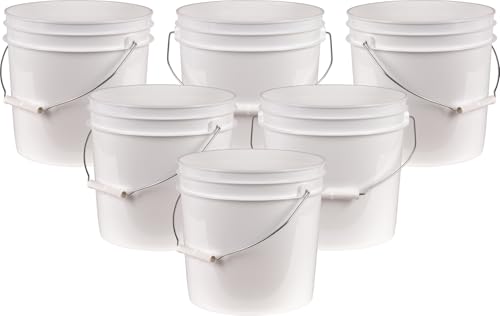 ATERET 2 Gallon White Bucket Only - All Purpose Pails - Food Grade - Made in USA - BPA Free Plastic (6 Pack) - size: 6pk - 2 Gal. (Bucket Only)