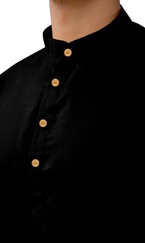 Chandrakala Men's Tunic Cotton Kurta Pajama Set Indian Casual Yoga Dress (MK101) - color: Black-112, size: Small