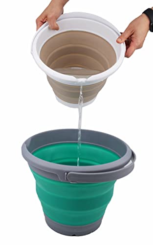 SAMMART 5.5L (1.4 Gallon) Collapsible Plastic Bucket - Foldable Round Tub - Portable Fishing Water Pail - Space Saving Outdoor Waterpot. (Dark Grey/Bluish-Green, 1) - color: Dark Grey/Bluish-green