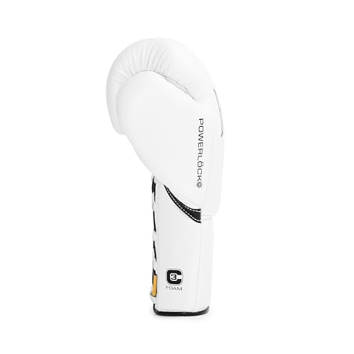 Everlast Powerlock OG Pro Boxing Gloves | Lace Up Fight Gloves - color: White/White/Black, size: 10oz X-Large