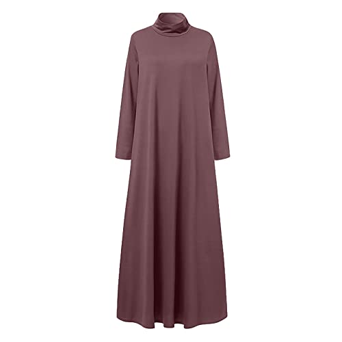 Xiaojmake Women Turtleneck Tunic Dresses Casual Long Sleeve Maxi Dress Long Sleeve Floore Length A Line Long Prayer Dress - color: Pink, size: Small