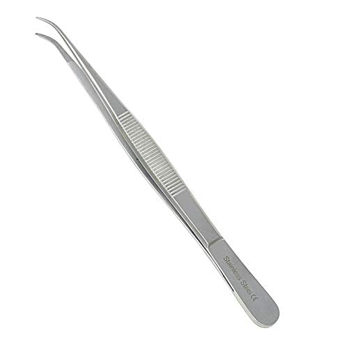 Lab Tweezers High Precision Forceps, 6" (15.2 cm), Fine Strong Curved Point tweezers, Stainless Steel - size: 6 Inch