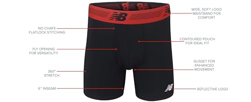New Balance Men's Performance Boxer Briefs with Fly, Breathable Stretch Underwear, Moisture Wicking, Soft Waistband (3 Pack) - color: Team Red/Black/Team Red Viper