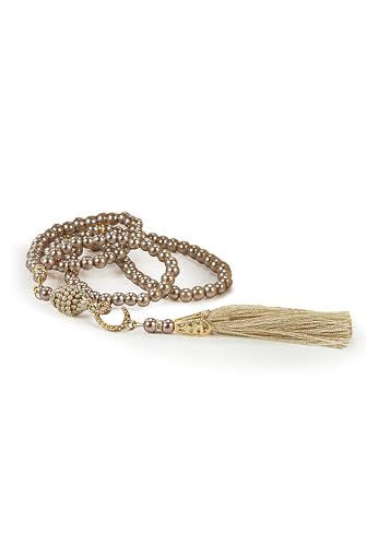 ihvan online Mini Velvet Quran Set with Islamic Finger Counter, Portable Digital Tasbeeh, Muslim Prayer Beads, Pearl Zikirmatic Beads, 3 Pieces Gift Set for Mevlüt (Gold) - color: Gold