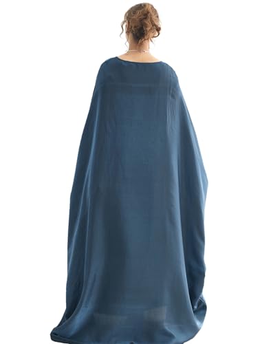 Dubai Bat Sleeve Dress Shiny Robe for Women Muslim 1pc Abaya Eid Prayer Clothes Soft Dubai Travel Party Dress Maxi Abaya - color: Blue Greya, size: Medium