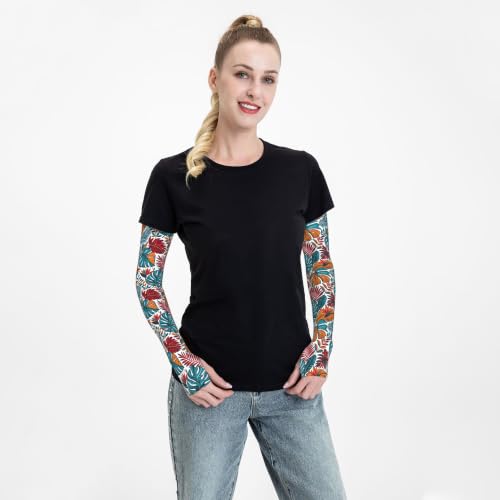 Arm Sleeves Outdoor Garden Sports Cooling Sun Sleeve for Women Men Farm - color: Hawaiian Leaves Tropical