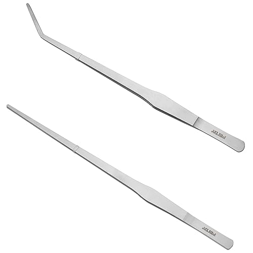 Aquarium Tweezers Extra Long 15 inches Feed Tong clamps - FEITA Straight and Curved Stainless Steel 38cm Tweezers Set for Fish Tank Plants Aquascape Tools & Reptile Feeding Tongs - Sliver 2Pcs - color: Sliver 2pcs