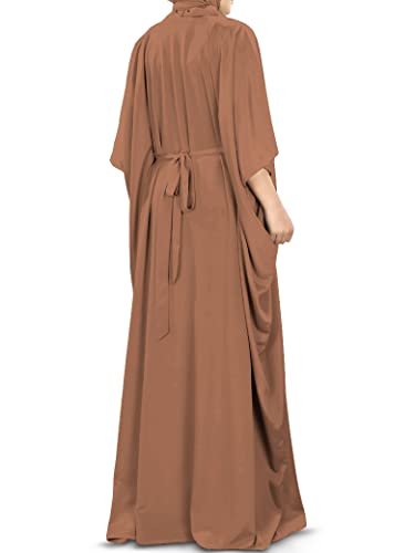 MyBatua Women's Kaftan, Free Size Abaya, Dubai Islamic Dress, Muslim Maxi KF-001 - color: Light Brown