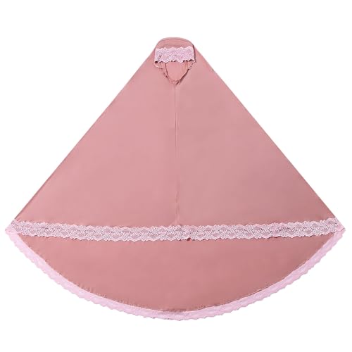 Prlemend 여성용 무슬림 히잡 두바이 실크 스카프 레이스 헤드 랩 스카프 단색 숄 | Milk Silk Fabric, Lace Edge - color: 핑크, size: 미디엄