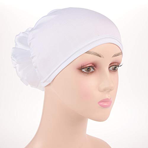 Women Flower Elastic Turban Beanie Head Scarf wrap Chemo Cap hat for Cancer Patient - color: White
