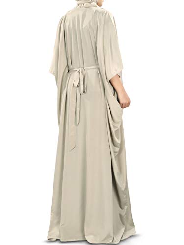 MyBatua Women's Kaftan, Free Size Abaya, Dubai Islamic Dress, Muslim Maxi KF-001 - color: Warm Grey