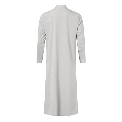 Men’s Thobe Muslim Islamic Robe Kaftan Long Sleeve Jubba Arabic Gown Ramadan Eid Prayer Ethnic Dress A9 - color: Grey, size: X-Large