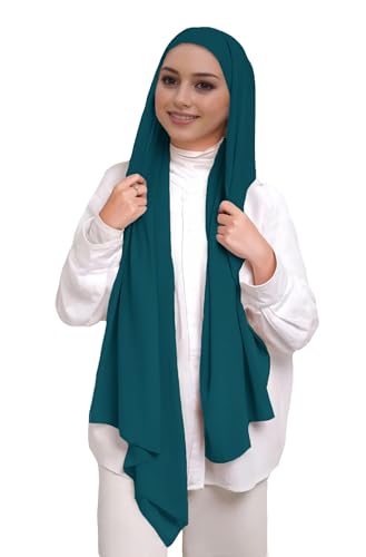 Lina & Lily Muslim Chiffon Instant Hijab Head Scarf with Matching Tie Back Jersey Undercap - color: Teal Blue