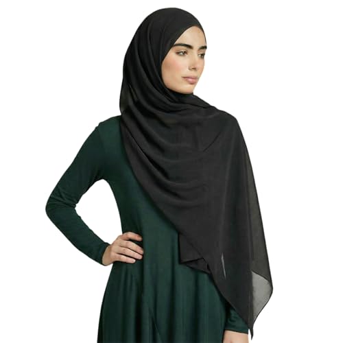 Yeieeo Instant Chiffon Hijab with Undercap (Tube or Bandage Cap), Breathable, no sweat buildup,Solid Chiffon Head Wraps - color: Black