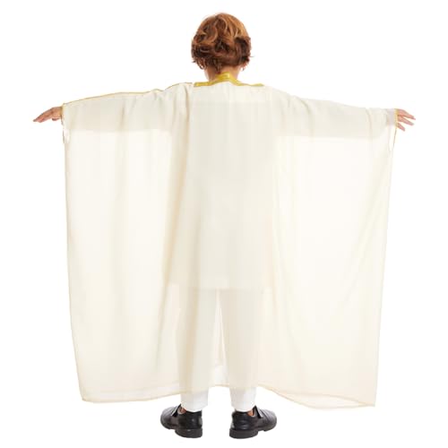 IWEMEK Kids Abaya Arabic Thobe for Boys Muslim Robes Islamic Prayer Clothes Embroidered Chiffon Kaftan Cardigan Dubai Thobe - color: Beige, size: 8-10 Years