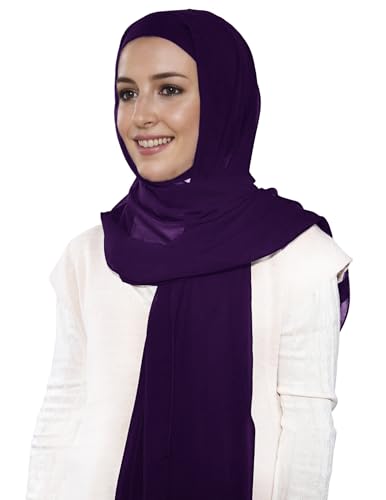 Lina & Lily Premium Chiffon Ninja Instant Hijab Scarf Stitched Jersey Cap Neck Cover Full Coverage - color: Dark Purple