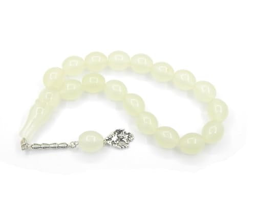 Perlin Muslim Prayer Beads 17 Bead Glow in the Dark Tasbih – Islamic Misbaha Subha Dhikr Beads, Oval Luminous Beads 18 x 13 mm, 25 cm for Prayer and Meditation Ethnic Beads Jewellery Bracelets