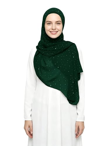 Lina & Lily Sparkle Shimmer Gold Glitter Women's Chiffon Hijab Head Scarf Shawl Wrap Lightweight - color: Jungle Green