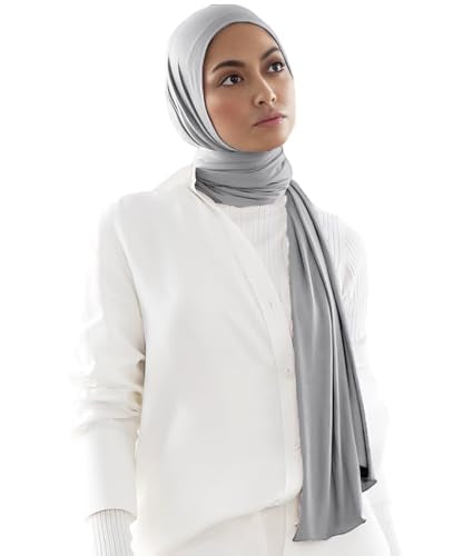 Harewom Polyester Hijab Lightweight Solid Head Wrap Scarf for Women Daily - color: Light Grey