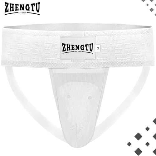 Groin Protector Cup Kickboxing Boxing Muaythai MMA Groin Guard, Jockstrap Karate Training, BJJ Protection, Soccer, Basketball Removable TPE Cup with Silicone Cushioning - color: White, size: Large