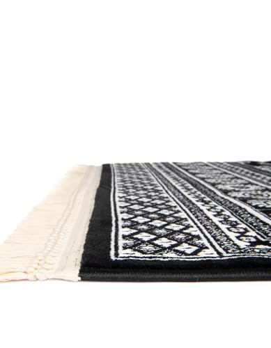 Rugs.com Bokhara Collection Rug – 6 Ft Runner Black and White Medium-Pile Rug Perfect for Hallways, Entryways - color: Black and White, size: 2' x 6' Runner