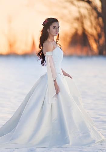 DAZCOS Victorian Long Tulle Sleeves for Women Chiffon Detachable Gloves for Wedding Dress Halloween Party Pageant - color: All-white