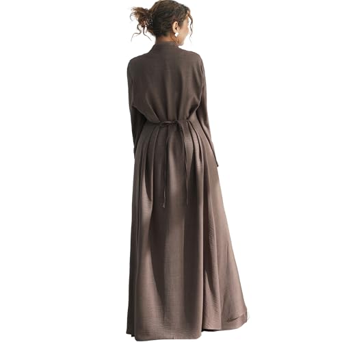 Lenmipot Elegant Middle Eastern Abaya 2pcs Stand Collar Maxi Dress for Women Muslim Jilbab Kaftan Eid Dubai Abaya Outfits - color: Mochaa, size: Large