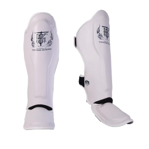 Top King New Pro Leather Shin Guards for Muay Thai - color: White, size: X-Large