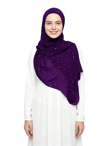 Lina & Lily Sparkle Shimmer Gold Glitter Women's Chiffon Hijab Head Scarf Shawl Wrap Lightweight - color: Dark Purple