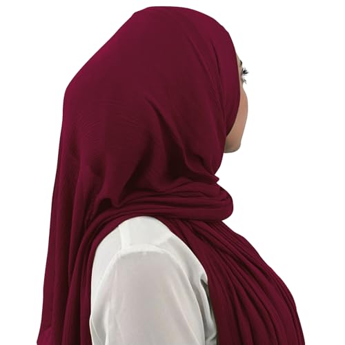Premium Long Crinkle Chiffon Hijab Scarf for Women, Very Soft Muslim Head Scarfs - color: Rouge