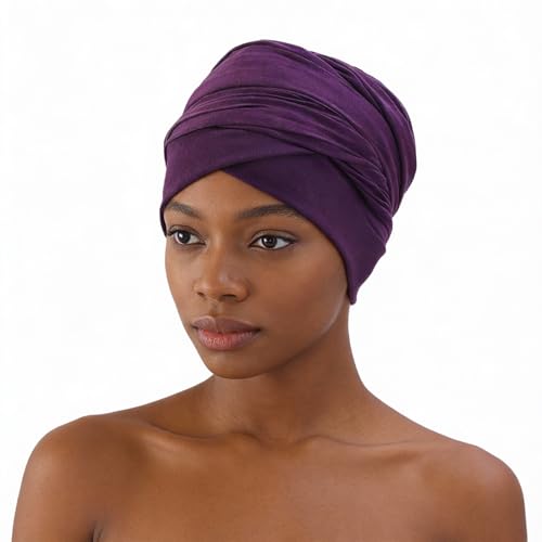 Turban Head Wrap Scarf,African Women' Soft Long Scarf Shawl Hair Bohemian Headwrap Stretch Headband Tie - color: Set E-black+purple+wind Red