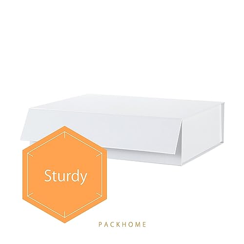 PACKHOME 6 Large Gift Boxes 13.5x10x3.5 Inches, Sturdy Shirt Boxes with Magnetic Lids for Multiple Occasions (Glossy White) - color: 13x9.7x3.4 Inch-White-Pack of 6