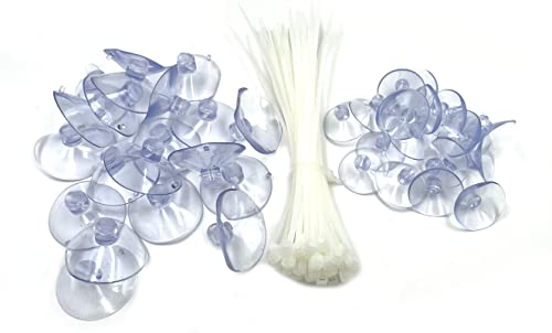 Aquarium Suction Cups,20Pcs 25mm/0.98inch + 20Pcs 35mm/1.37inch Fish Tank Suction Cups with Adjustable Cable Ties for Aquarium Fish Tank Plants, Planter, Binding Moss Shrimp Nest