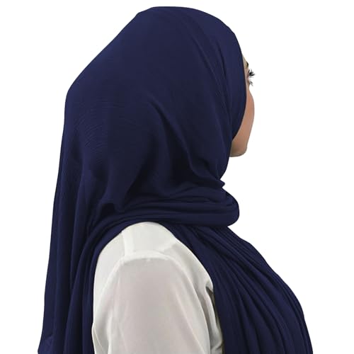 Premium Long Crinkle Chiffon Hijab Scarf for Women, Very Soft Muslim Head Scarfs - color: Navy Blue