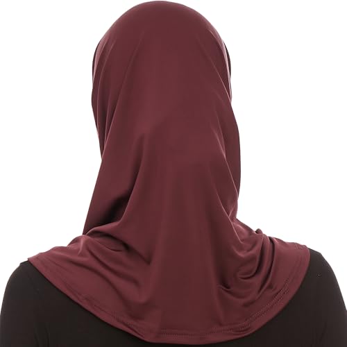 Plain Ready To Wear Amira Hijab for Women - Muslim Instant Amira Jersey Scarf – Soft Muslim One Piece Instant Hijab Headscarf - color: Plum
