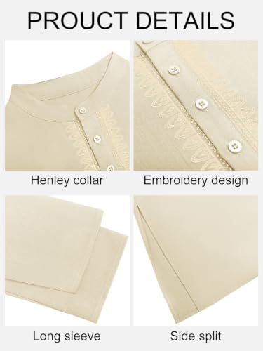 Yousify Mens Kaftan Thobe Casual Henley Shirts - color: Beige, size: Large