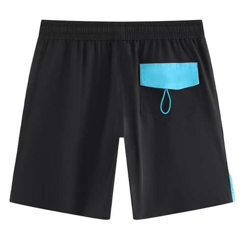 maamgic Mens Swim Trunks - Mens Bathing Suit with Compression Liner 7 Inch Quick Dry Fshion Stretch Zipper Pockets Swimwear - color: 1-black-pink-shark, size: Small