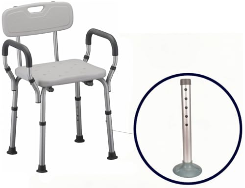 Foot Tubes with Suction Cup Tips, Replacement Parts for Toilet Safety Rails and Shower Chair Benches, Universal 5 Height Adjustable Aluminum Tube Accessories (Pack of 2)