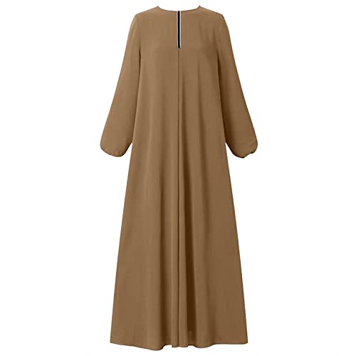 Maxi Dress for Women Long Sleeve Abayas Muslim Prayer Clothes Zipper Long Robe Kaftan Dresses Dubai Loose Dress - color: 2-brown, size: 3X-Large