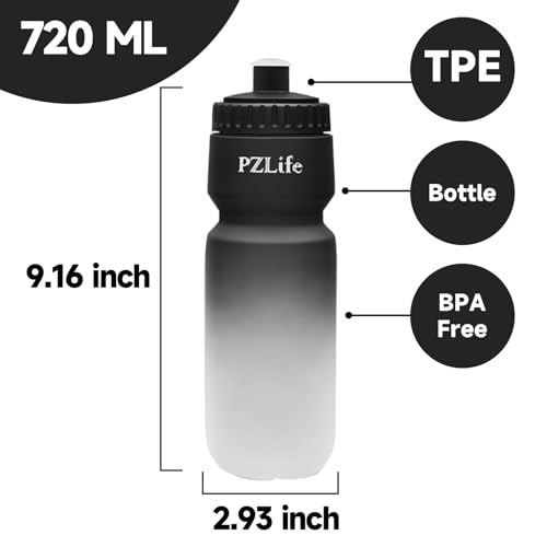 2 Pack Bike Water Bottle, BPA Free 24oz Cycling Water Bottles,Leak proof, with Capacity Scale Pull Top Lid, Reusable Sport Squeeze Water Bottle, for Bicycle, Gym,Running - color: y-Blue+black