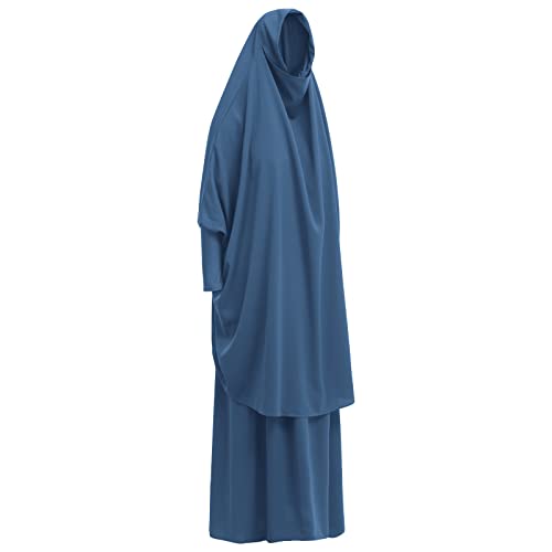 Abayas for Women Muslim Chiffon Prayer Burqa Dress Burkas for Women Muslim Hijab Dress Full Length Islamic Veil Abaya Set - color: Blue