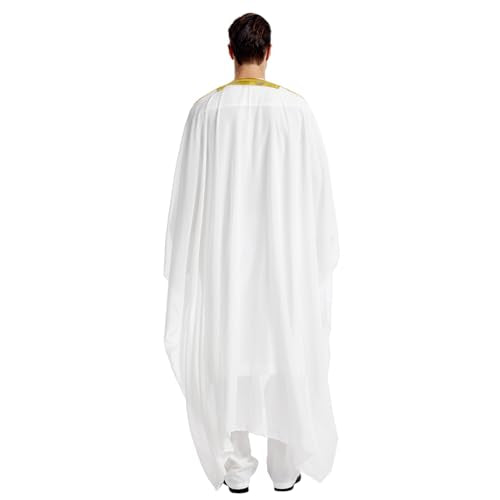 FYMNSI Men's Robe Muslim Clothes Kimono Loose Abaya Dresses Long Sleeve Embroidered Chiffon Kaftan Casual Formal Dubai Thobe - color: White, size: X-Large