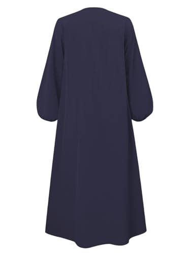 Womens Abaya Muslim Prayer 2 Pockets Long Sleeve Front Button Maxi Dresses Casual Islamic Clothes - color: Blue, size: Medium